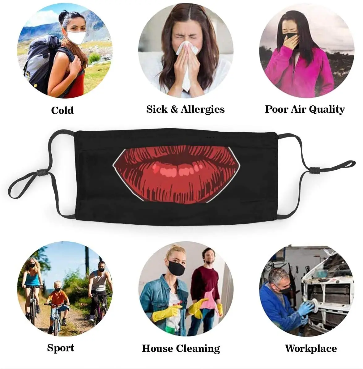 

Sexy Red Lip Pattern Mask Design Sense Dust Mask Can Be Washed Reusable Mask Containing Two Pieces Of PM2.5 Filter Refill Mask