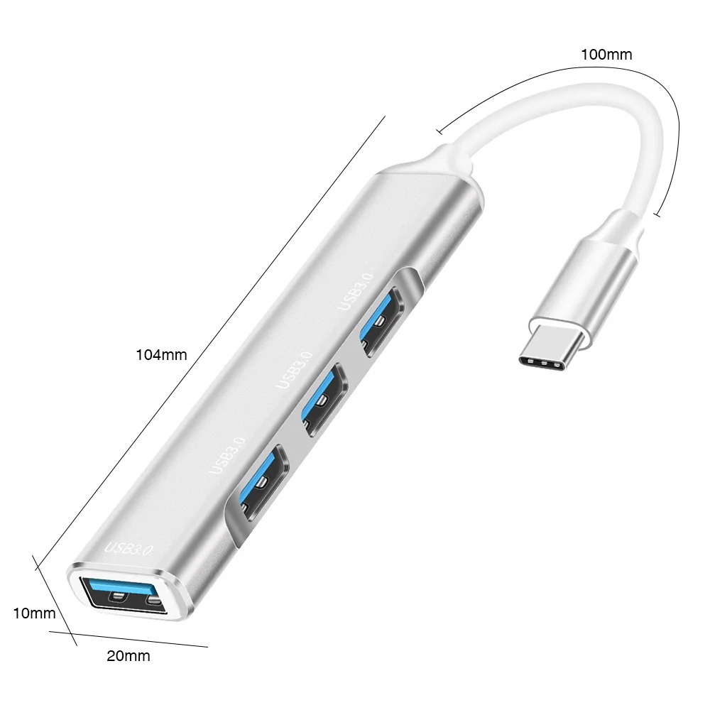 

Type C HUB Mini 4 Ports USB 3.0 Quick Charger Adapter Splitter Aluminum Alloy Portable Power Supply HUB for Laptop Mouse