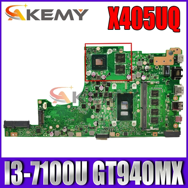 

Материнская плата Akemy X405UQ для ноутбука ASUS VivoBook 14-X405UQ X405U S4100UQ U4100UQ, оригинальная материнская плата 4GB-RAM I3-7100U GT940MX