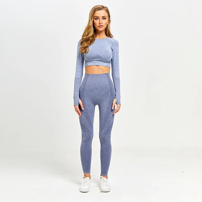 

Women's knitted yoga suits, quick-drying sports, long-sleeved fitness pants, seamless yoga suits for women