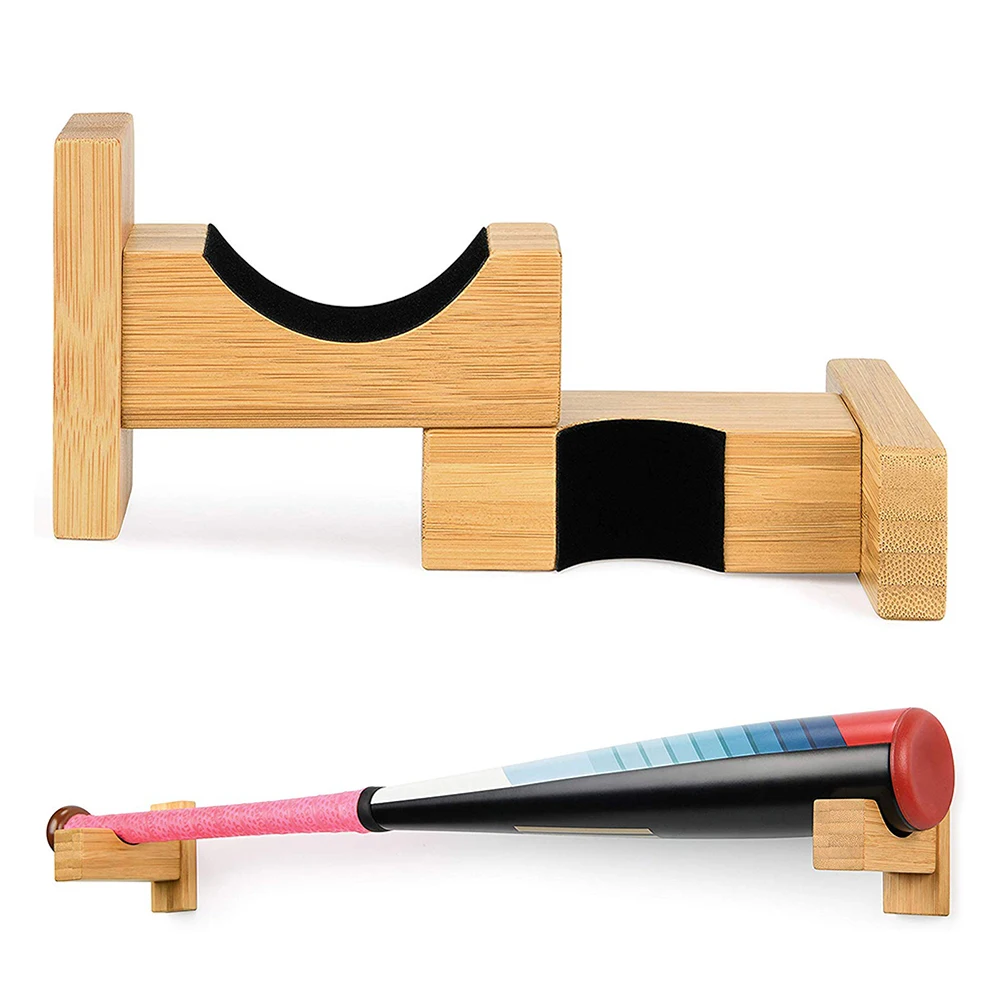 

1 Set Baseball Bat Display Wall Mounted Baseball Bat Holder Rack For Softball & Hockey Stick Non-Slip Solid Bamboo Bat Organizer