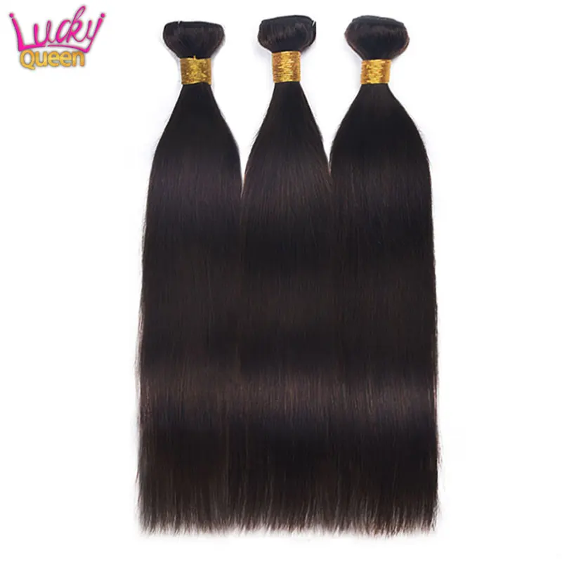 

Lucky Queen Straight Bundles With Closure Natural Color Brazilian Hair Bundles With Closure Non-Remy 100% Human Hair Extensions