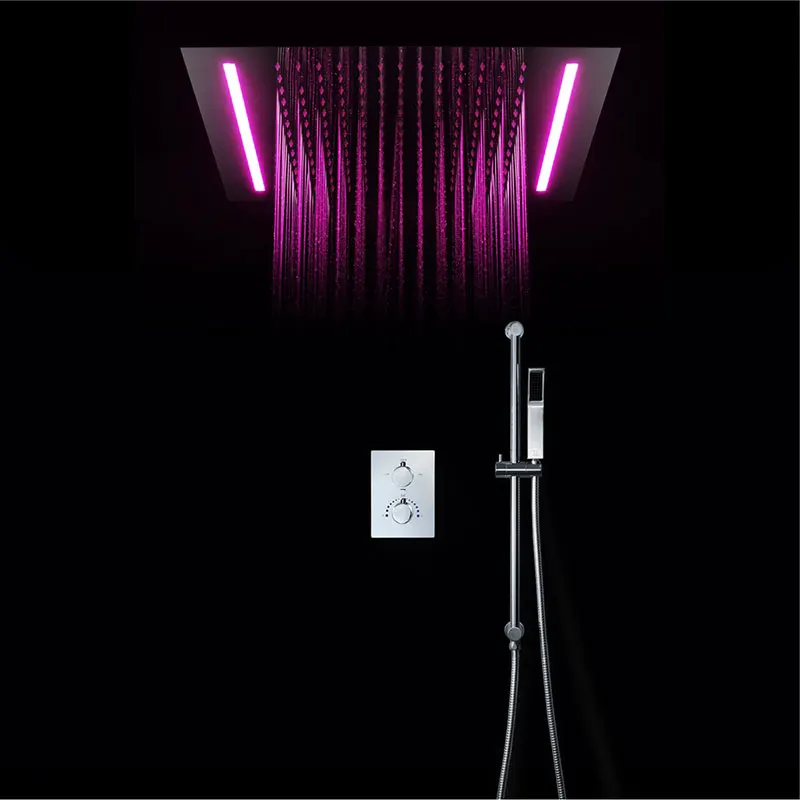 Shower Set Светодиодный потолочный роскошный 500x360 мм для ванной комнаты, 304 из нержавеющей стали, верхний душ с дождевой насадкой, полированный термостатический набор душевых смесителей - Цвет: Shower Set