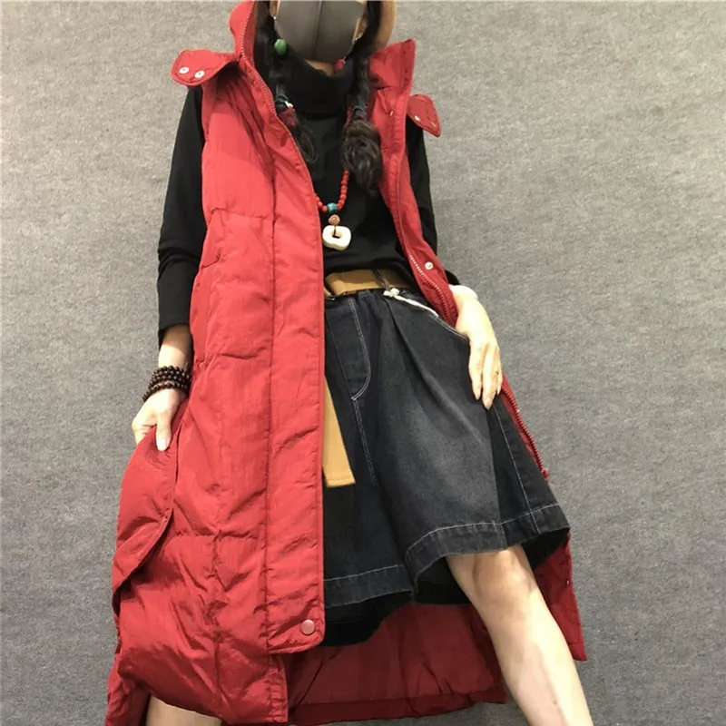 Жилет женский утепленный длинный хлопковый жилет без рукавов с капюшоном