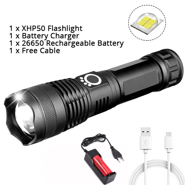 Package C Сверхмощный светодиодный фонарь XHP70.2 Xlamp XHP50, яркий USB фонарь с зумом, 18650, 26650, перезаряжаемый охотничий фонарь, 5 режимов - Испускаемый цвет: Package C