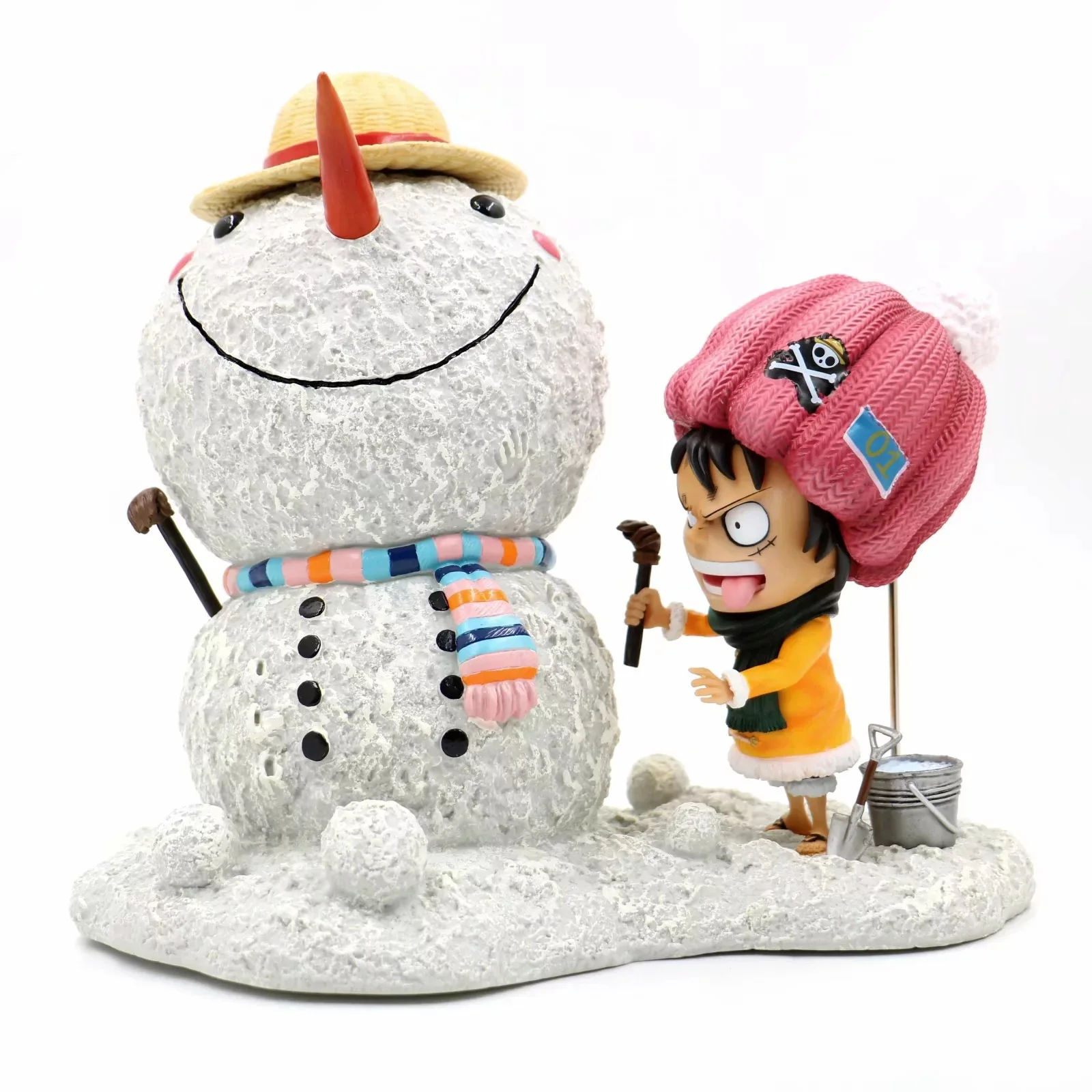 

Anime ONE PIECE Snowfield Luffy Snowman Scene showhand Straw-hat Snowman statue PVC Action Figure Collection Model Toy
