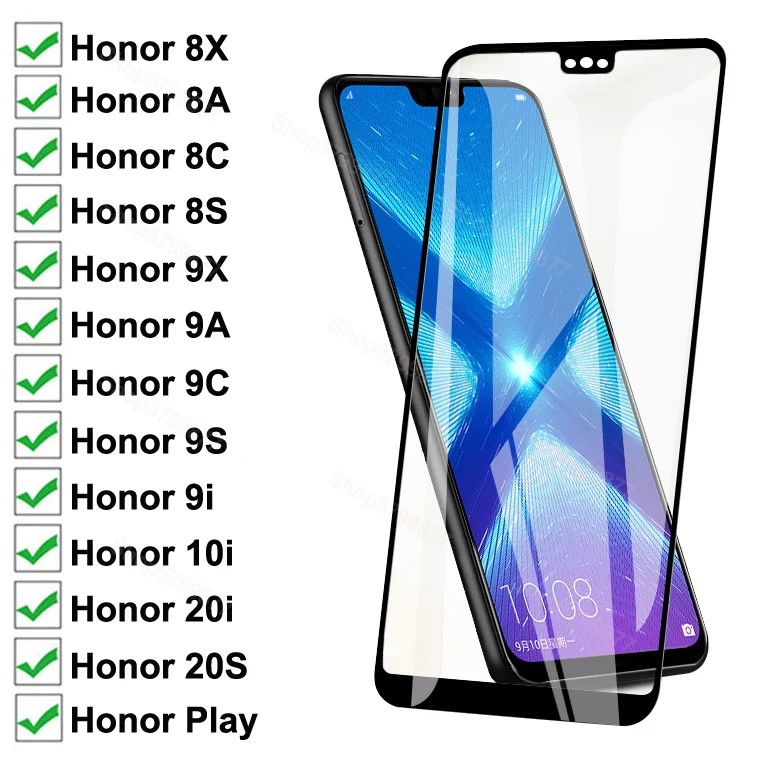 Защитное стекло 100D для Huawei Honor 8X 8A 8C 8S закаленное защиты экрана 9X 9A 9C 9S 9i 10i 20i 20S Play