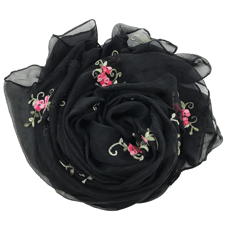 

180X140CM Luxury Brand Scarf Women Scarf Rose Embroidery Shawl Wrap Blanket Lady Hijab Pashmina Sunscreen Beach Muslim Headscarf