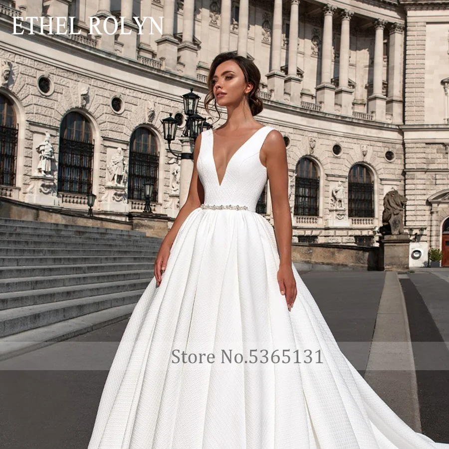 Атласное свадебное платье ETHEL ROLYN с открытой спиной 2021 цвета слоновой кости