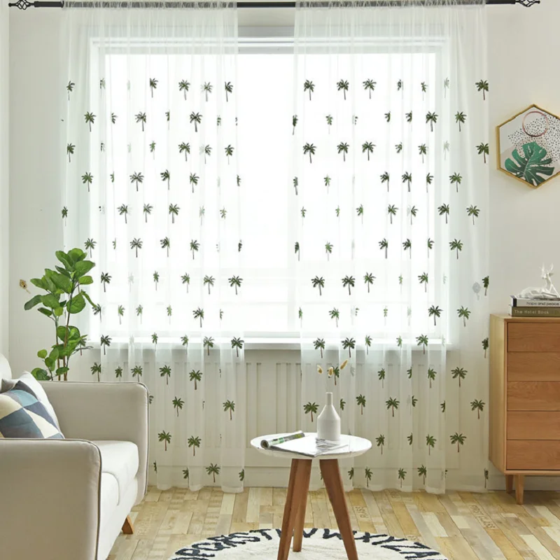 

New Coconut Tree Embroidered Window Screen Fashion Simple Modern Style Living Room Bedroom Curtain