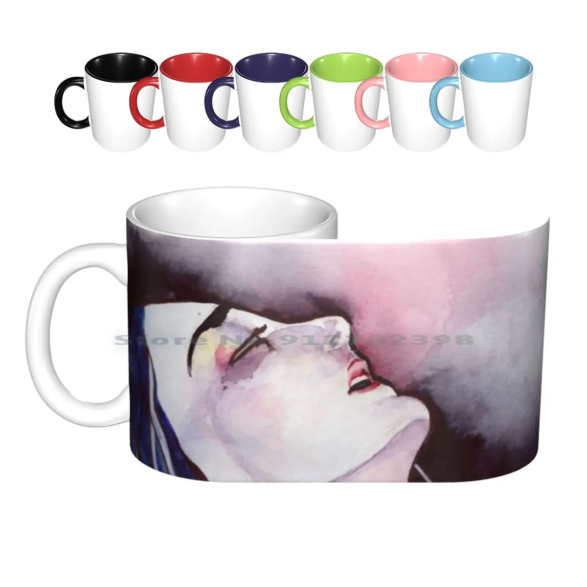 

Керамические кружки маленького размера, кофейные чашки, Кружка для молока и чая, портретная Женская кружка с акварелью и синим лицом смерти,...