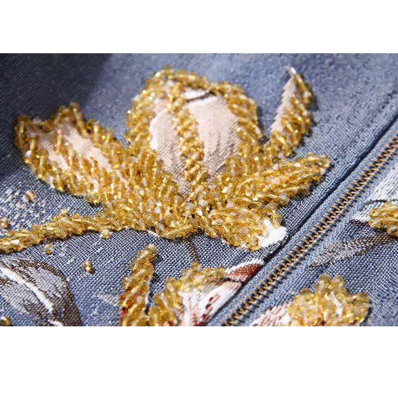 

AELESEEN Designer Autumn Winter Jacquard Jackets Women Long Sleeve luxury Beading Embroidery Fashion vintage Blue Coat