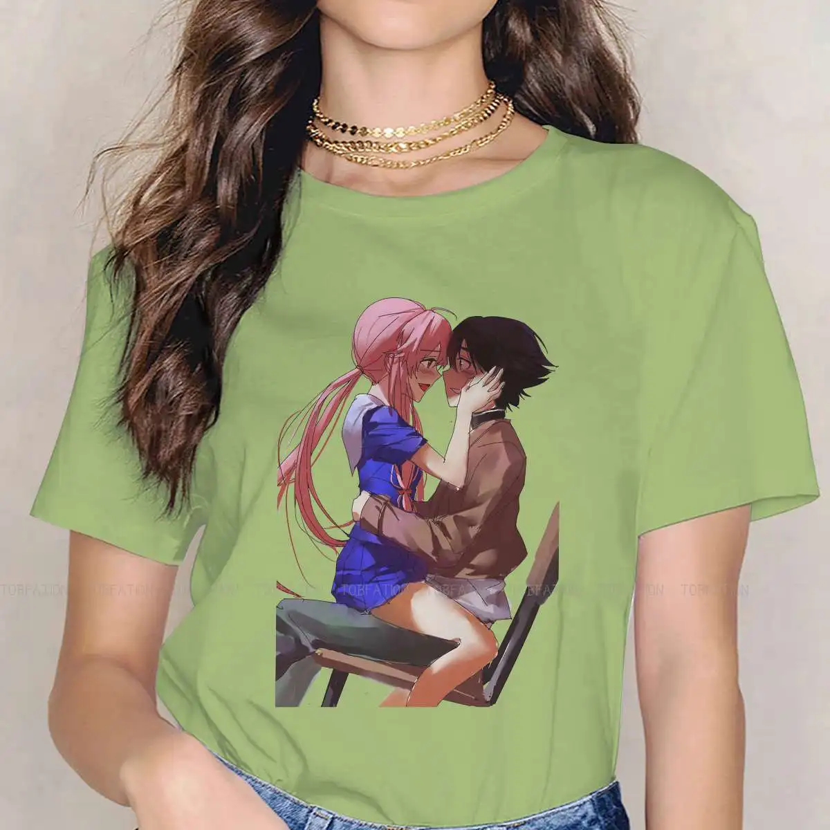 

Mirai Nikki футболка с круглым воротником дневник будущего, японское аниме-футболка с подвеской, женская одежда, новый дизайн, Большая распродаж...