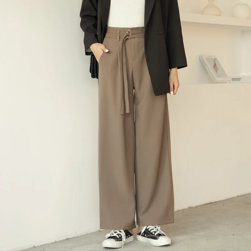 Женские широкие брюки с высокой талией BGTEEVER свободные длинные поясом офисные 2019 |