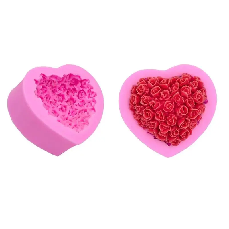 

DIY Silicone Clay Handmade Soap Pudding Mold Heart Rose Pattern Fondant Chocolate Rose Flower Silicone Soap Mold Flower Crafts