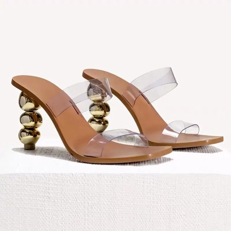 Fashion PVC Women Slippers Square Toe Strange Heel Sandals Ladies Mules Summer Gladiator Sandal Casual Slides High Heels | Обувь