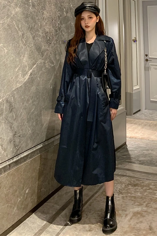 

Autumn New 2020 Korean Version Versatile Fashion Loose Show Thin Retro Mid Long Belt Leather Windbreaker Coat