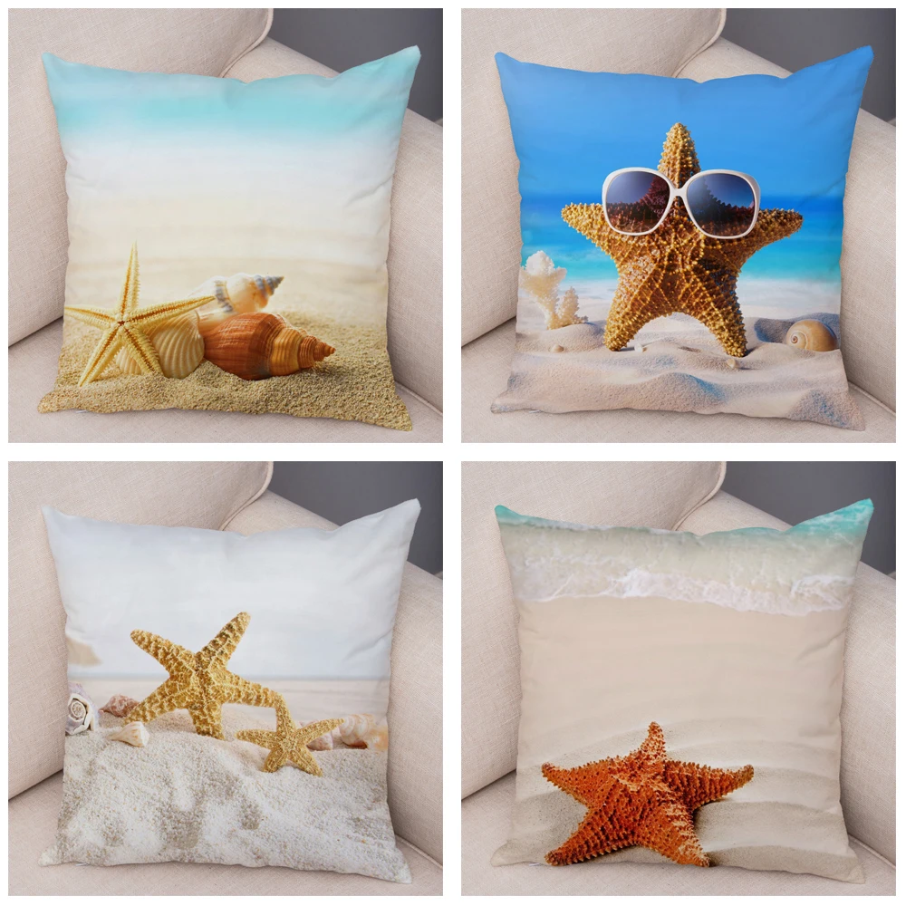 

Наволочка на подушку с принтом морской звезды для дивана, дома, автомобиля, красивый пейзаж, очень мягкая короткая плюшевая подушка для пляж...