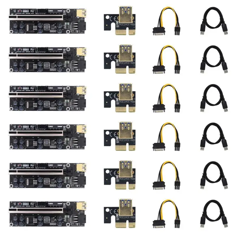 

6 шт. VER009C Plus USB 3,0 PCI-E Riser Express 1X 16x Райзер, двойной 6-контактный адаптер, карта SATA на USB 3,0, кабель питания