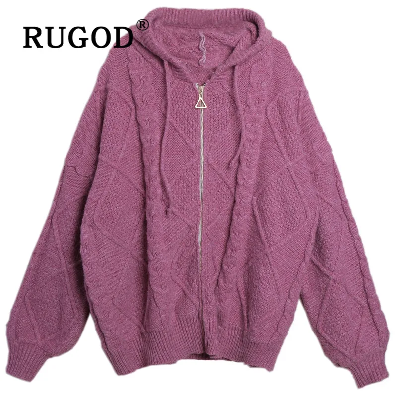 

RUGOD Fashion hooded knitted coat women classic twist pattern batwing sleeve thick jacket female winter spring knitted jacket