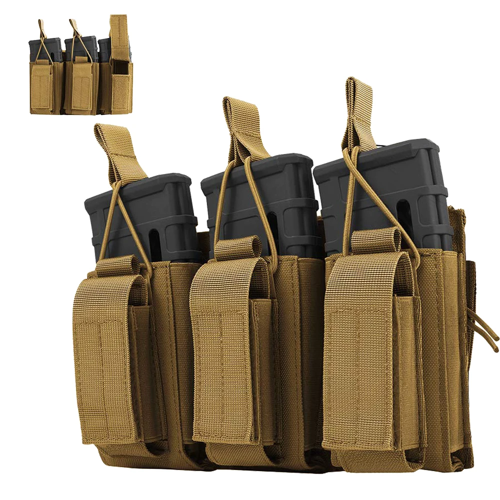 

Tactical Molle Triple Mag Pouch Military Open-Top Magazine Pouch Holder Carrier for Rifle Pistol M4 M14 M16 AK AR 5.56/7.62/9 mm