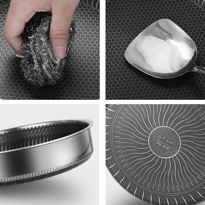 

28CM Stainless Steel Frying Pan Non Stick Fried Steak Pot Egg Ham Skillet Maker Electromagnetic Furnace General Kitchen Tools