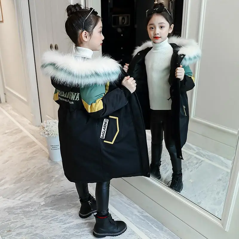 

Children Winter Jacket for Girl Clothing Down Cotton Coat Warm Fur Outerwear Outfit Kids Parka Teenager Girls Hooded Clothes