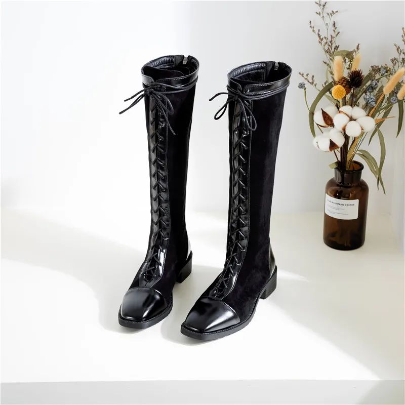 RASMEUP женские замшевые сапоги до колена 2019 г. Модные стильные зимние высокие