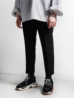 mens casual fashion suit trousers simple pleated casual straight trousers plain color large size casual suit trousers