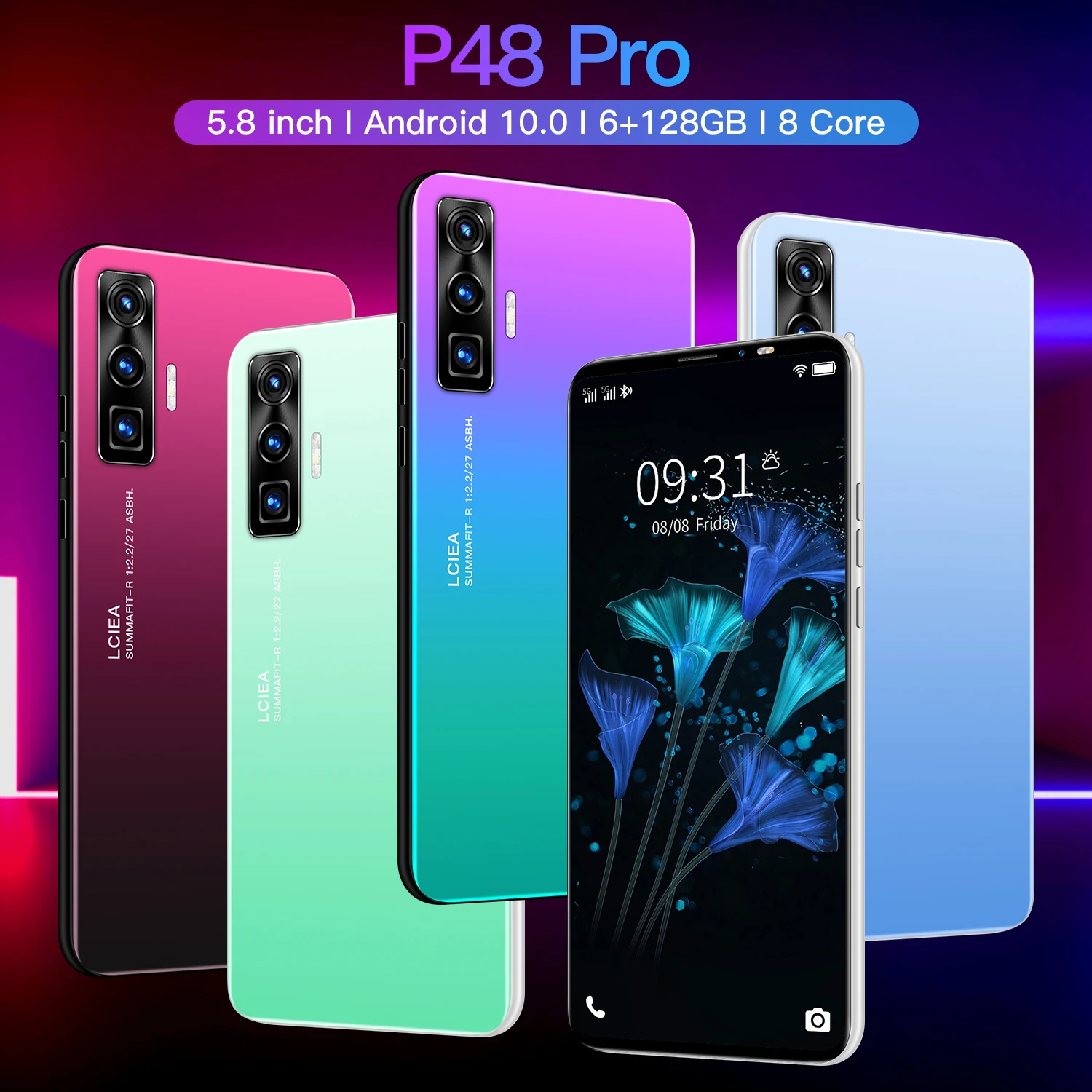 

Global Version Smartphone P48 Pro 5.8 Inch 8+256G 4500mAh 8 Core HD Full Screen Fingerprint Face Unlock 5G Network Mobile Phone