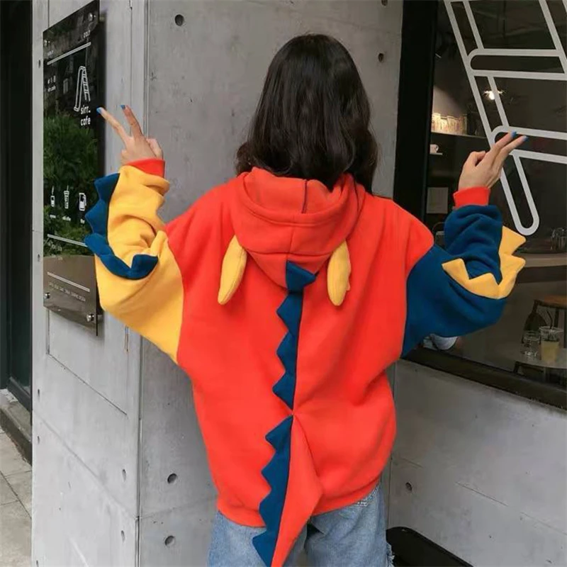 

Fashion Dinosaur Cartoon Print Oversized Women Casual Hoodie Korean Style Loose Sweatshirt Clothes For Sweatshirt Female Tops