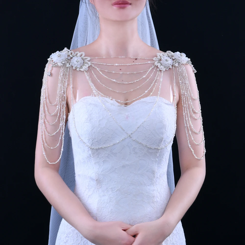 

G30 Luxurious Crystal Rhinestone Bling Bridal Wraps White Lace Wedding Shawl Jacket Bolero Wrap Evening Dress Women's cape