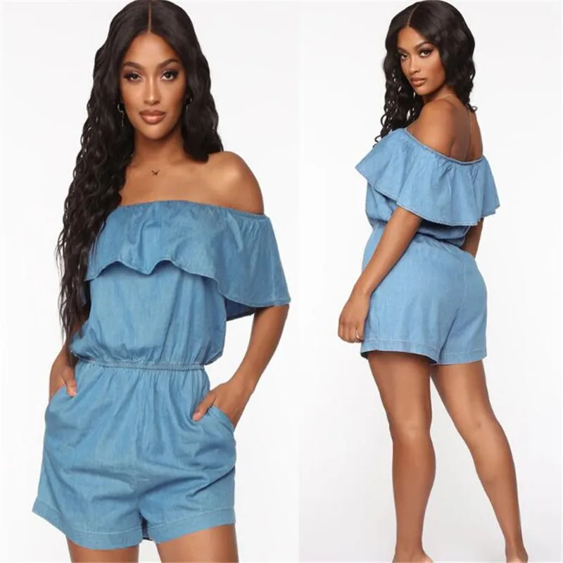 

Off Shoulder Rompers Women Fashion 2020 Summer Playsuits Ladies Slash Neck Clubwear Playsuit Sexy Bodycon Party Jumpsuit Shorts