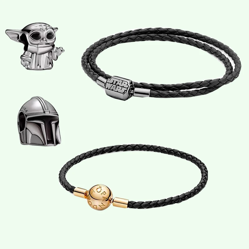 

Christmas Gift Charm Pandora Amulet with Logo 925 Sterling Silver Bracelet Charm DIY Jewelry Black Rope Bracelet Luxury Fashion
