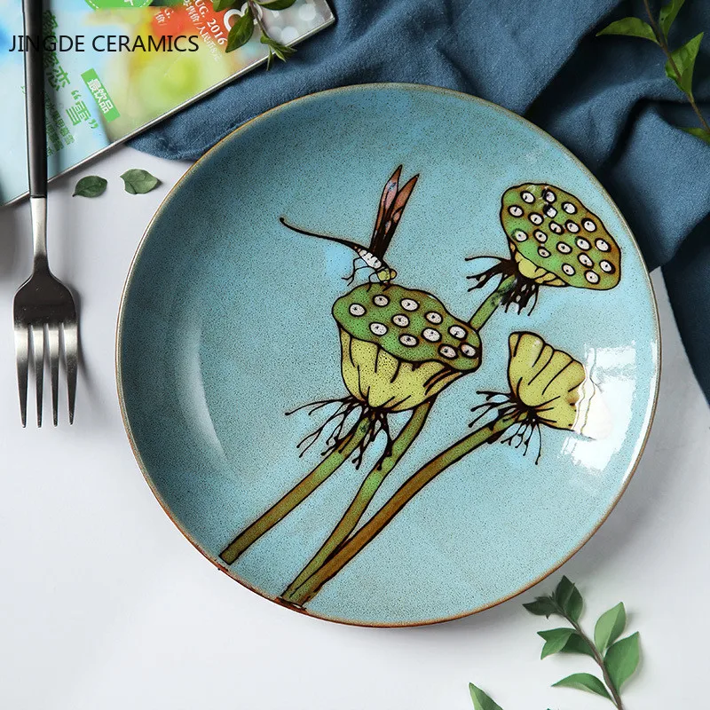 Домашняя креативная плоская тарелка для западного стейка с ручной росписью