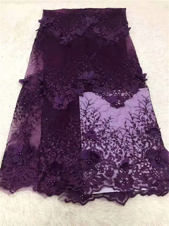 Модная кружевная ткань в нигерийском стиле с бусинами высокого качества 5 ярдов