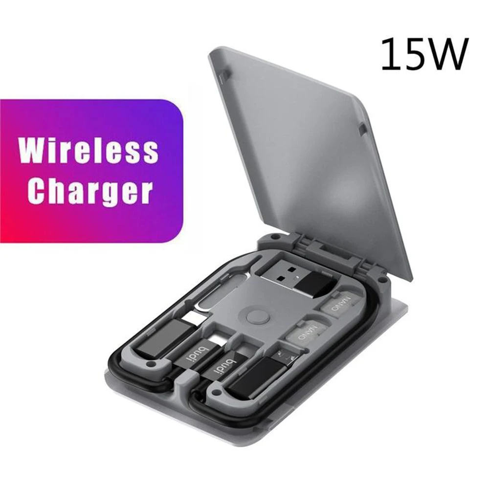 

BUDI Data Line Conversion Head 5W Wireless Charging Multifunction Universal Portable Smart Adapter Card Storage Box for IPhone