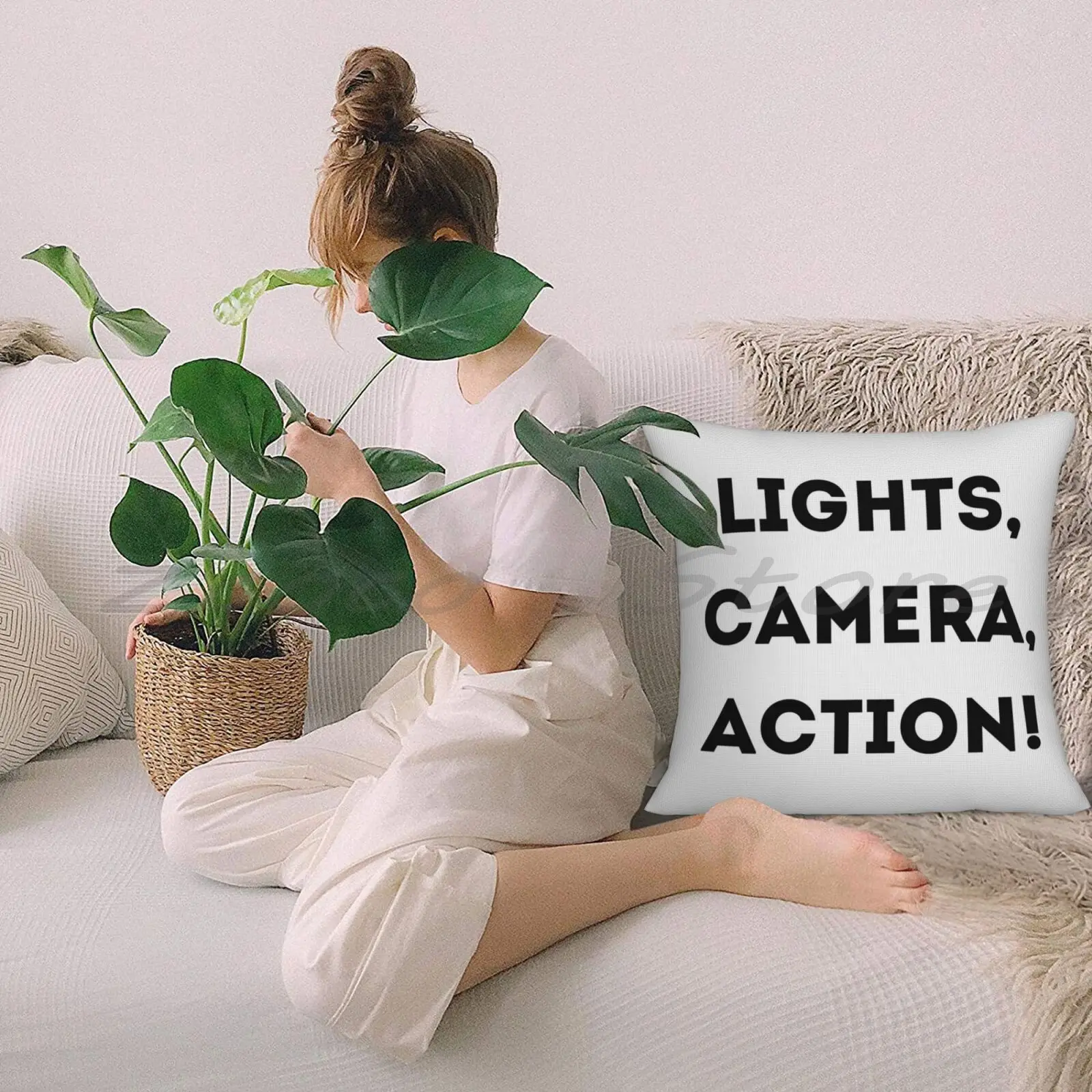 Свет камера экшн! Чехол-наволочка из льняной плюшевой бархатной ткани с принтом