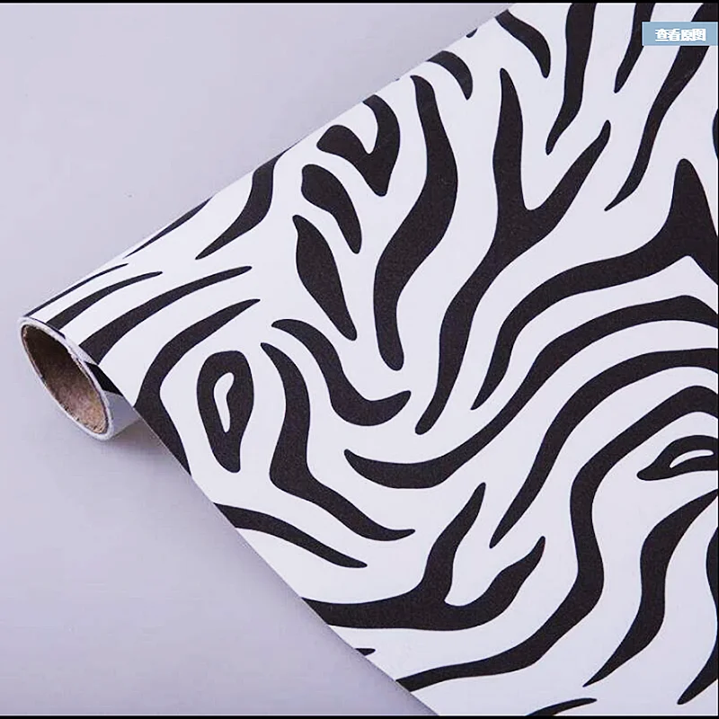

(Zebra Print) Wallpaper Roll Black And White PVC Film Self-adhesive Kitchen Bathroom Waterproof Home Decoration DIY Sticker