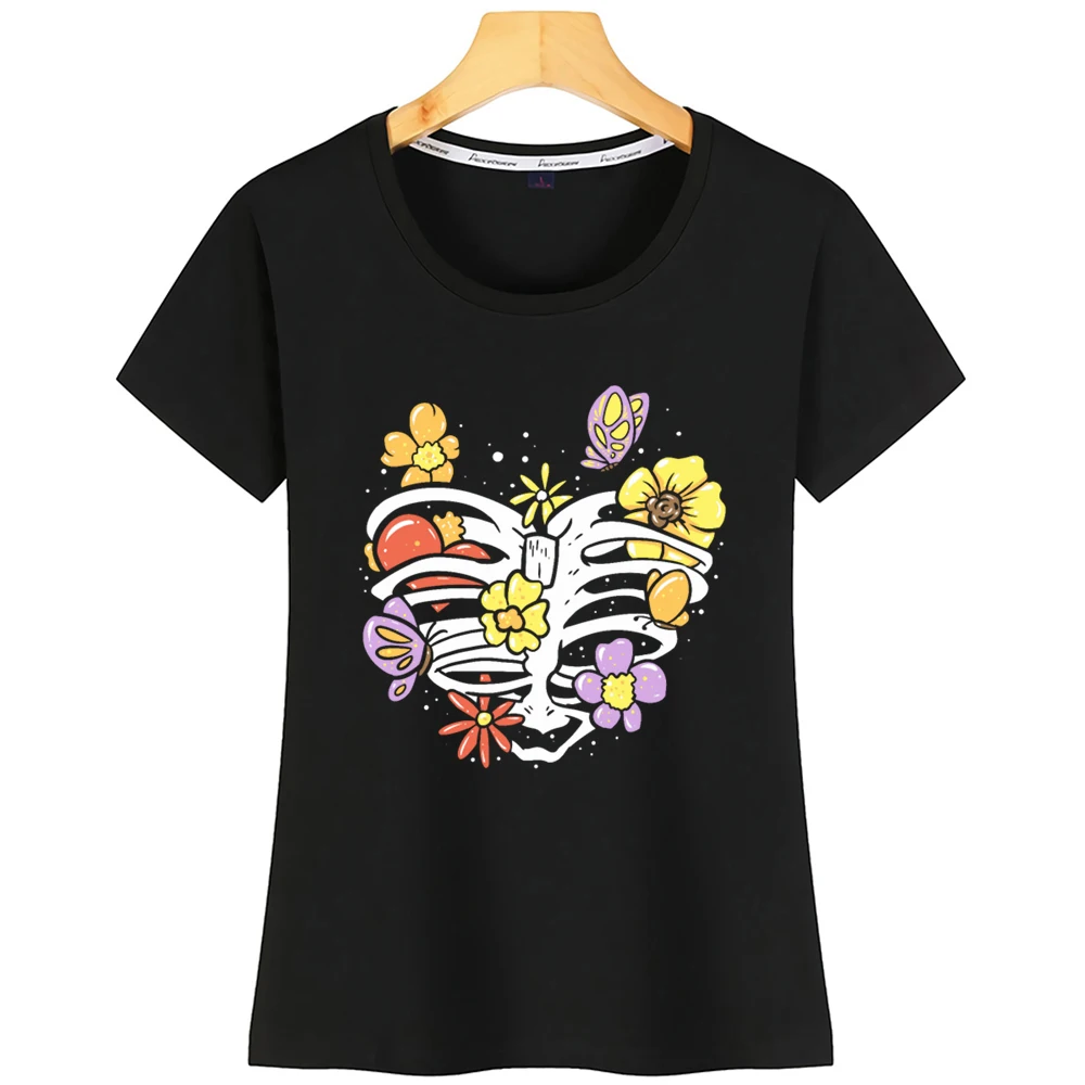 Женская Винтажная Футболка с принтом скелета|Футболки| |