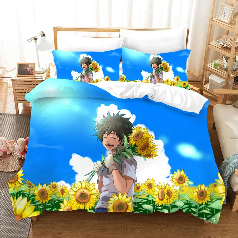 

3D My Hero Academia Bedding Set Pillow Case Japan Anime Duvet Cover Kids Blue Comforter Cover Queen King Bed Set Home Textile