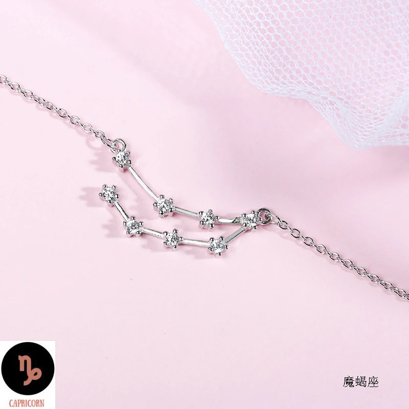 Capricorn ElfoPlataSi Real 925 Sterling Silver Crystal Taurus Capricorn Scorpio Twelve Constellation Bracelet Bangle Women Wedding Jewelry - Окраска металла: Capricorn