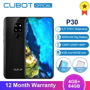 Cubot P30 смартфон с 6,3-дюймовым дисплеем, восьмиядерным процессором MT6763, ОЗУ 4 Гб, ПЗУ 64 ГБ, Android 9,0, 4000 мАч, 2340x1080