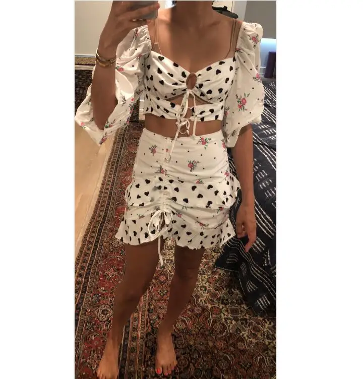 Женский комплект из 2 предметов укороченный топ с цветочным принтом оборками на