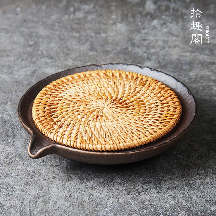 

★pottery gold bearing jingdezhen ceramic glazed pot dry foam plate of firewood zen tea tray storage with cany mat saucer