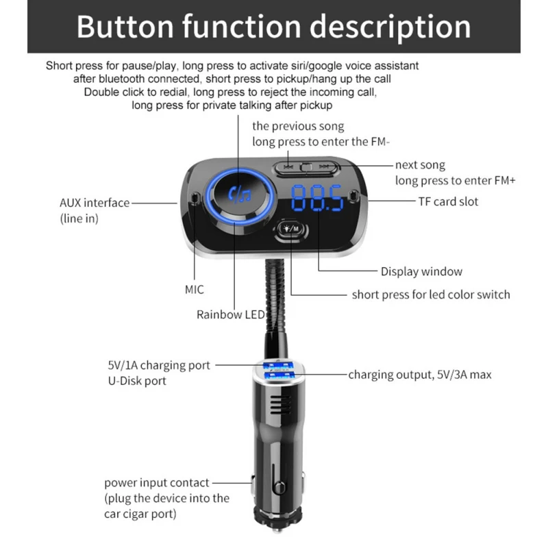 2019 Bluetooth 5 0 fm передатчик для автомобиля беспроводной радио адаптер автомобильный