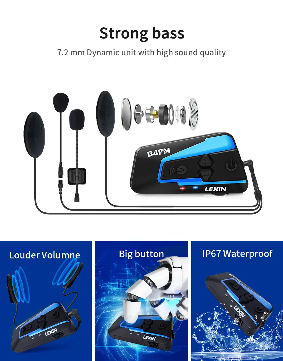 Lexin Bluetooth moto rcycle шлем гарнитуры домофон мото FM радио 4 способа intercomunicadores de casco moto intercomunicador B4FM