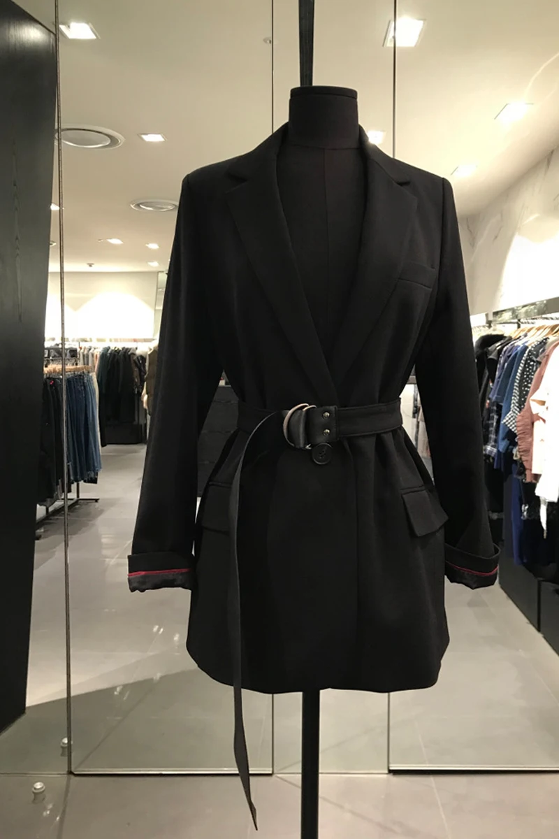 

2020 Spring Autumn Korean Women Casual Blazers Belt Female Vintage Blazer Coats OL Long Sleeve Black Jacket Coats