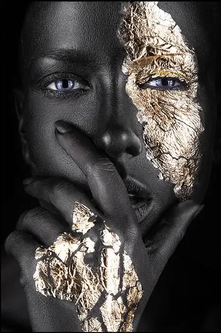 24 стиля Африканское искусство черная и Золотая женщина художественный принт