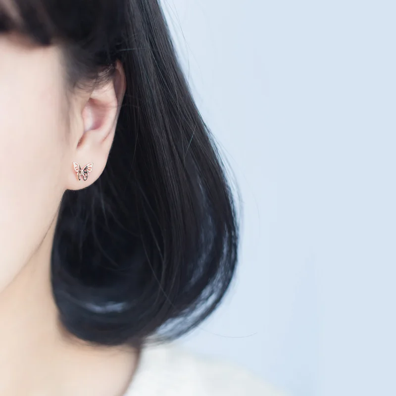 Женские серьги гвоздики из серебра 100% пробы 10 х8 мм|butterfly stud earrings|stud earringsearrings gift |